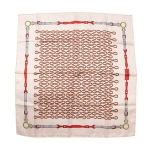 Vintage Paoli Beige Red Equestrian Print Silk Scarf